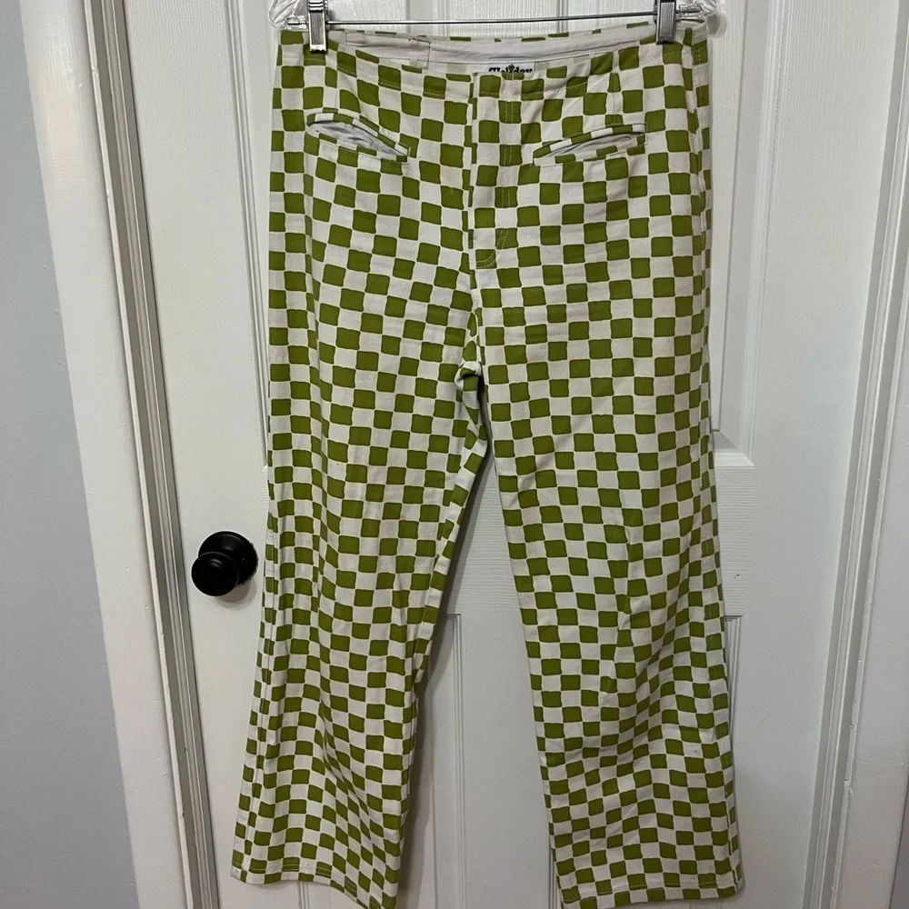EMMA MULHOLLAND on Holiday Check Kokomo Pant Olive Zip Closure 100% Cotton  L‎